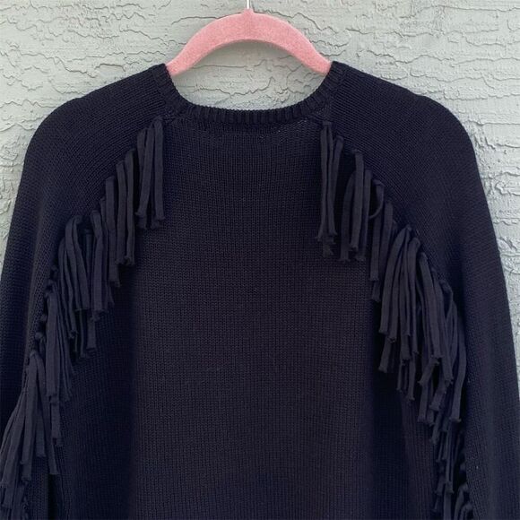 Lauren Ralph Lauren Women's Black Fringe Pullover Sweater Size M - Picture 4 of 13